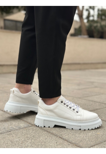 BA0245 Beyaz Akıllı Lastik Bağcık Yüksek Siyah Taban Günlük Erkek Ayakkabı