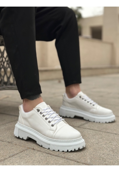 BA0245 Beyaz Akıllı Lastik Bağcık Yüksek Siyah Taban Günlük Erkek Ayakkabı