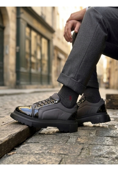 BA0245 Gri Rugan Paraşüt Detaylı Akıllı Lastik Bağcık Yüksek Taban Günlük Erkek Ayakkabı