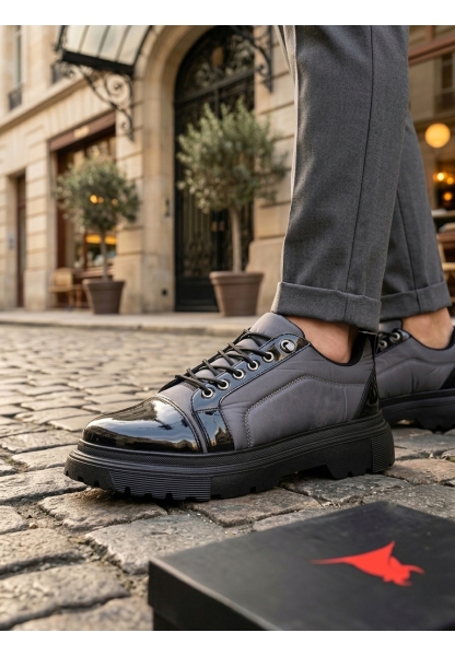 BA0245 Gri Rugan Paraşüt Detaylı Akıllı Lastik Bağcık Yüksek Taban Günlük Erkek Ayakkabı