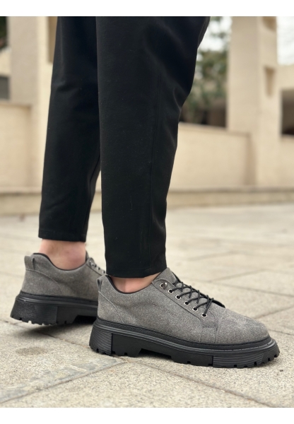 BA0245 Gri Süet Akıllı Lastik Bağcık Yüksek Taban Günlük Erkek Ayakkabı