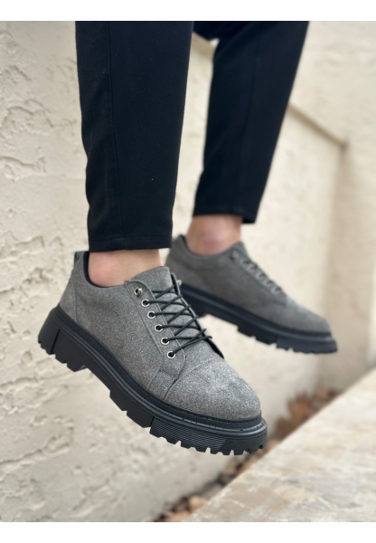 BA0245 Gri Süet Akıllı Lastik Bağcık Yüksek Taban Günlük Erkek Ayakkabı