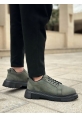 BA0245 Haki Akıllı Lastik Bağcık Yüksek Taban Günlük Erkek Ayakkabı