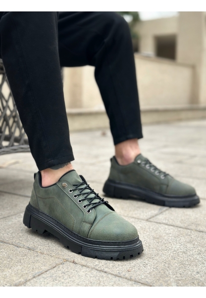 BA0245 Haki Akıllı Lastik Bağcık Yüksek Taban Günlük Erkek Ayakkabı