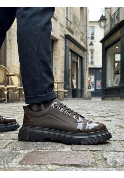 BA0245 Kahverengi Rugan Paraşüt Detaylı Akıllı Lastik Bağcık Yüksek Taban Günlük Erkek Ayakkabı