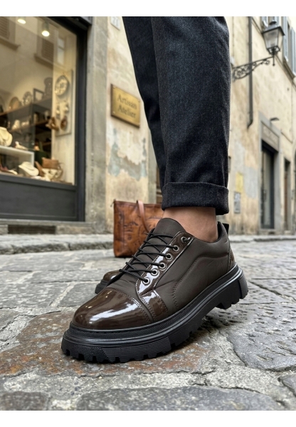 BA0245 Kahverengi Rugan Paraşüt Detaylı Akıllı Lastik Bağcık Yüksek Taban Günlük Erkek Ayakkabı