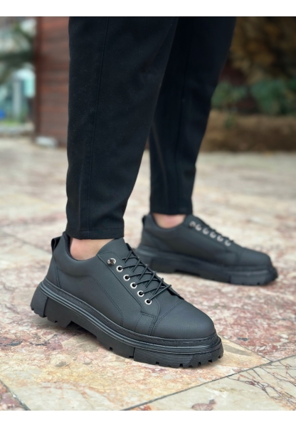 BA0245 Siyah Akıllı Lastik Bağcık Yüksek Siyah Taban Günlük Erkek Ayakkabı