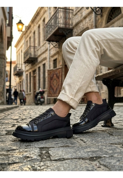 BA0245 Siyah Rugan Paraşüt Detaylı Akıllı Lastik Bağcık Yüksek Taban Günlük Erkek Ayakkabı