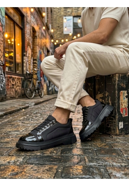 BA0245 Siyah Rugan Paraşüt Detaylı Akıllı Lastik Bağcık Yüksek Taban Günlük Erkek Ayakkabı