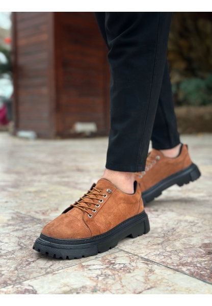 BA0245 Taba Süet Akıllı Lastik Bağcık Yüksek Siyah Taban Günlük Erkek Ayakkabı