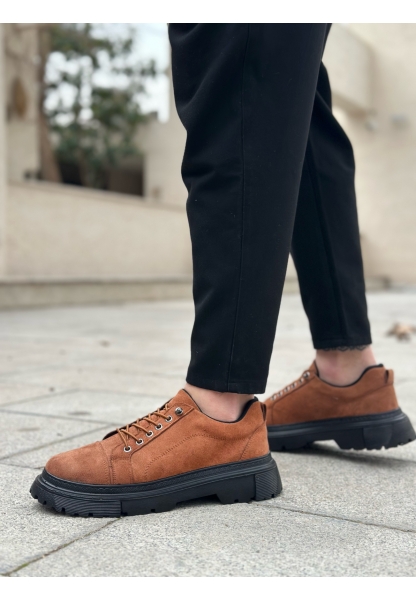 BA0245 Taba Süet Akıllı Lastik Bağcık Yüksek Siyah Taban Günlük Erkek Ayakkabı