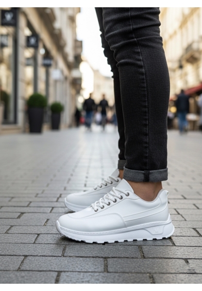 BA0246 Beyaz Bağcıklı Yüksek Taban Günlük Erkek Ayakkabı