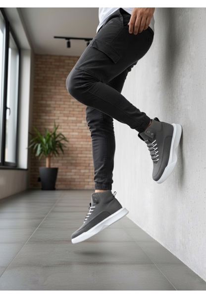 BA0321 Gizli Bağcıklı Erkek Füme Beyaz Taban Spor Bot