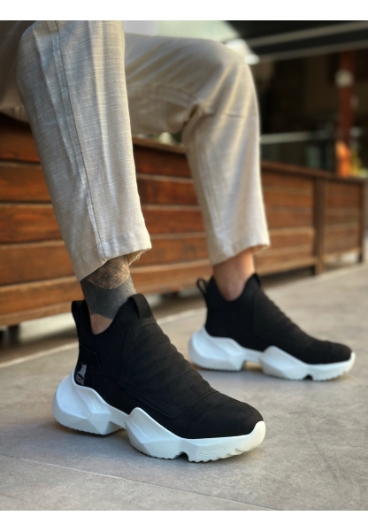 BA0401 Bağcıksız Rahat Yüksek Taban Siyah Süet Erkek Spor Yarım Bilek Bot