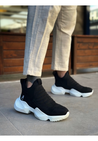 BA0401 Bağcıksız Rahat Yüksek Taban Siyah Süet Erkek Spor Yarım Bilek Bot