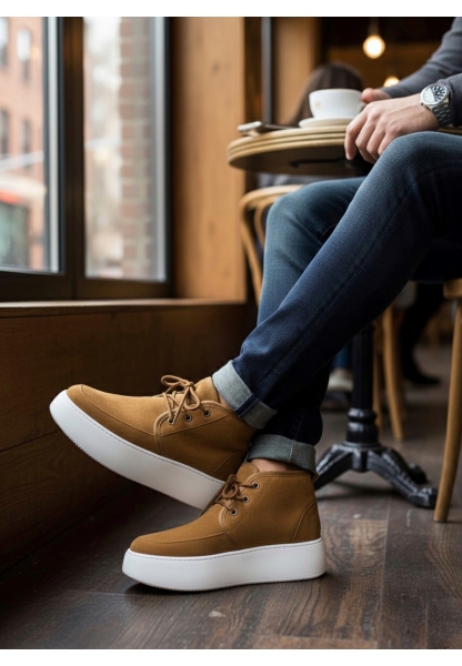 BA0550 İçi Kürklü Bağcıklı Taba Erkek Tarz Spor Bot