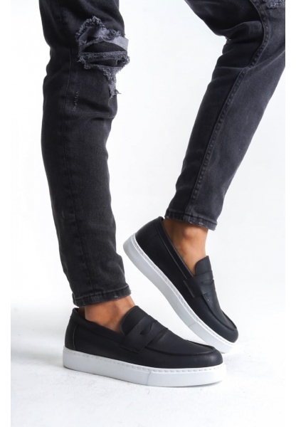 BA0580 Bağcıksız Kuşaklı Yüksek Siyah Beyaz Taban Erkek Ayakkabı