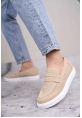 BA0580 Bağcıksız Kuşaklı Yüksek Taban Krem Süet Erkek Ayakkabı