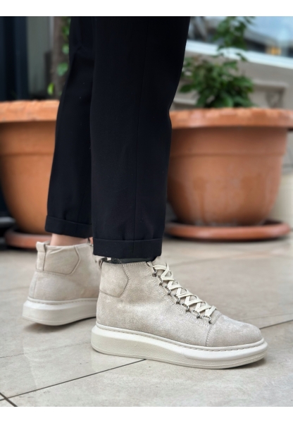 BA0713 Bağcıklı Süet Bej Yüksek Taban Erkek Tarz Spor Bot