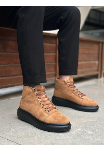 BA0713 Bağcıklı Yüksek Taba Süet Siyah Taban Erkek Tarz Spor Bot