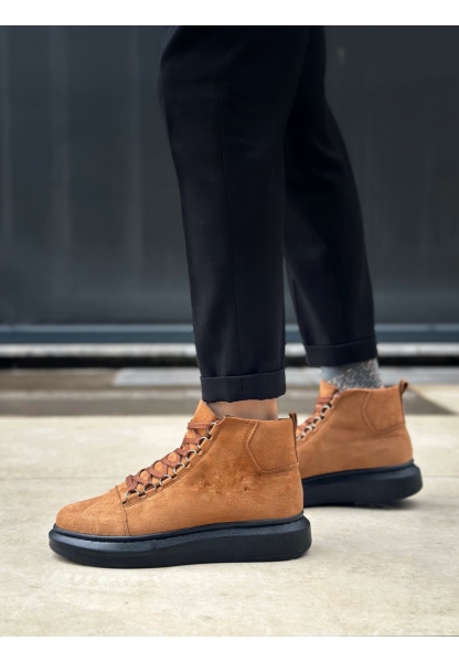 BA0713 Bağcıklı Yüksek Taba Süet Siyah Taban Erkek Tarz Spor Bot