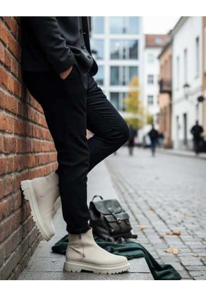 BA0777 Süet Bej Çift Fermuarlı Erkek Yarım Bilek Bot