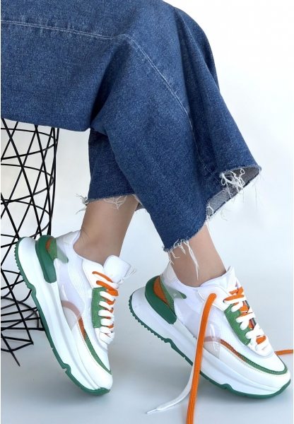 Aleh Beyaz Cilt Yeşil Detaylı Çift Bağcıklı Spor Ayakkabı