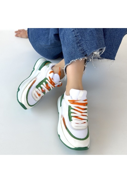 Aleh Beyaz Cilt Yeşil Detaylı Çift Bağcıklı Spor Ayakkabı