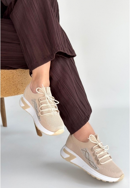 Belan Bej Triko Bağcıklı Spor Ayakkabı