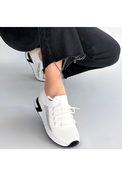 Belan Beyaz Triko Bağcıklı Spor Ayakkabı