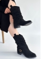 Canty Siyah Süet Körüklü Topuklu Çizme