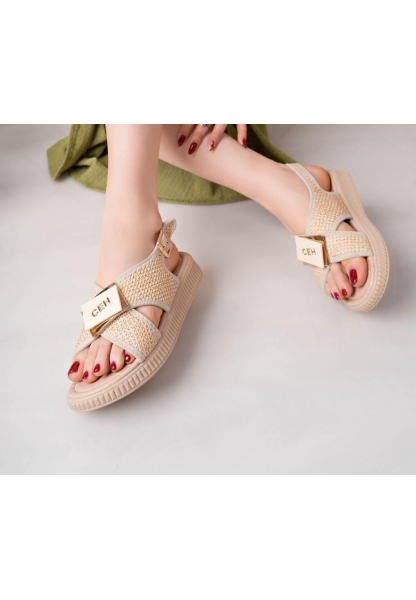 Cate Bej Hasır Cilt Sandalet