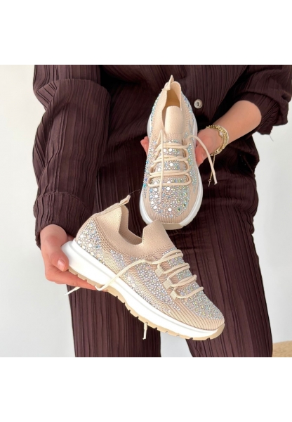 Ceas Bej Triko Bağcıklı Spor Ayakkabı