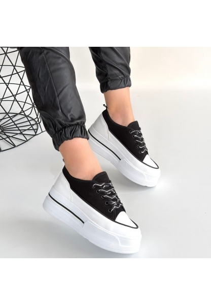 Dalen Siyah Keten Bağcıklı Spor Ayakkabı