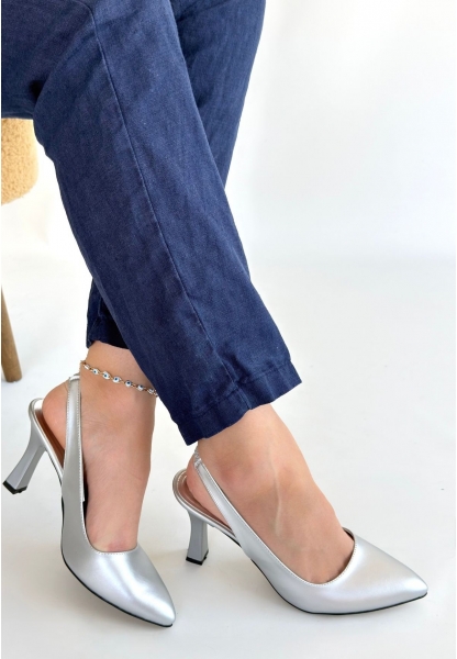 Feey Gümüş Cilt Topuklu Ayakkabı