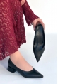 Ferla Siyah Cilt Topuklu Ayakkabı