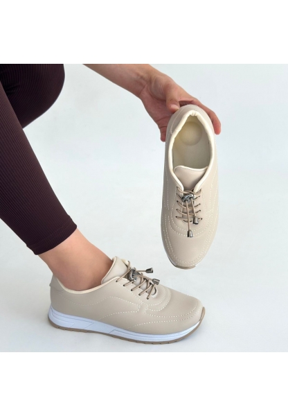 Finna Bej Cilt Bağcıklı Spor Ayakkabı