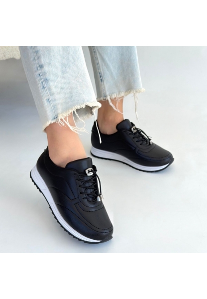 Finna Siyah Cilt Bağcıklı Spor Ayakkabı