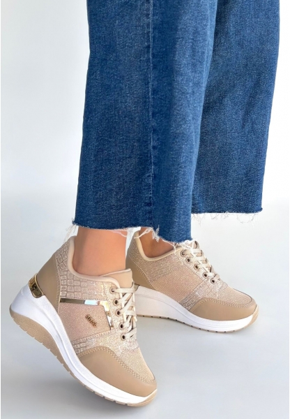 Geja Bej Cilt Bağcıklı Spor Ayakkabı
