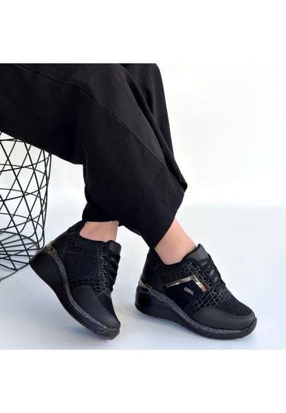 Geja Siyah Cilt Bağcıklı Spor Ayakkabı