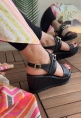 Gitay Siyah Cilt Dolgu Topuk Sandalet