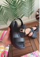 Gitay Siyah Cilt Dolgu Topuk Sandalet