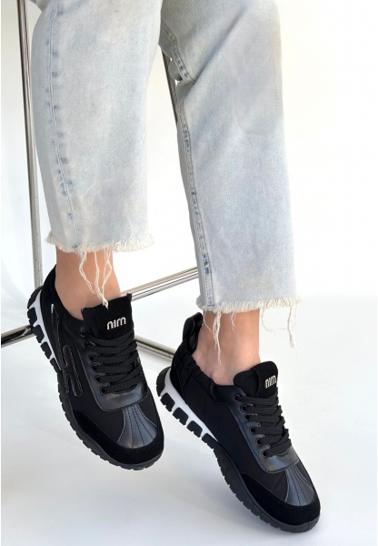 Huer Siyah Nubuk Bağcıklı Spor Ayakkabı