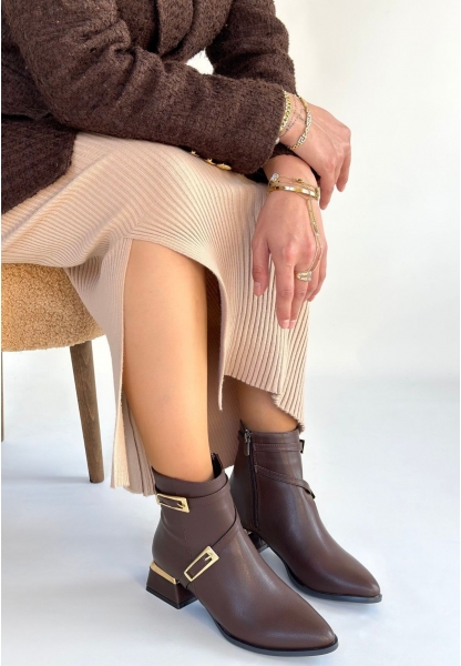 İnay Kahverengi Cilt Topuklu Bot