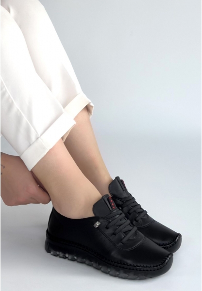 Jiten Siyah Deri Bağcıklı Spor QAyakkabı