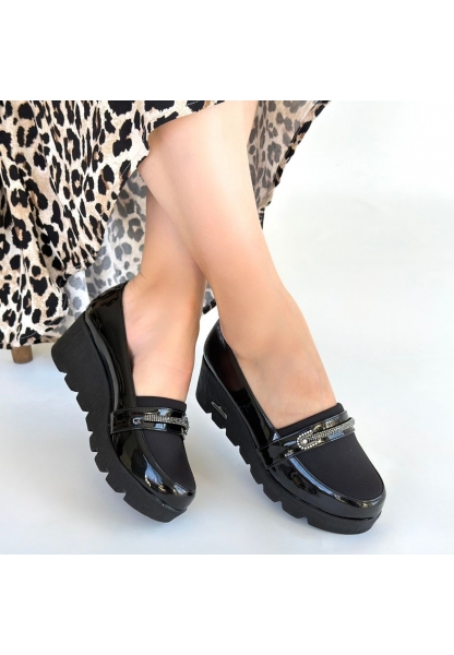 Kear Siyah Rugan Dolgu Topuk Ayakkabı