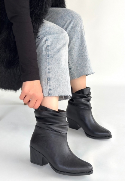 Lukana Siyah Cilt Topuklu Körüklü Bot