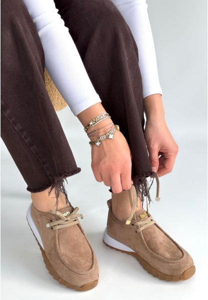 Lunga Bej Cilt Bağcıklı Spor Ayakkabı