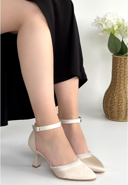 Mejja Bej Saten Topuklu Ayakkabı