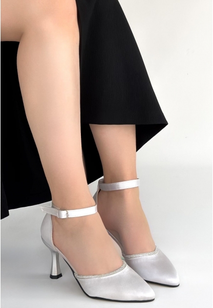 Mejja Gri Saten Topuklu Ayakkabı